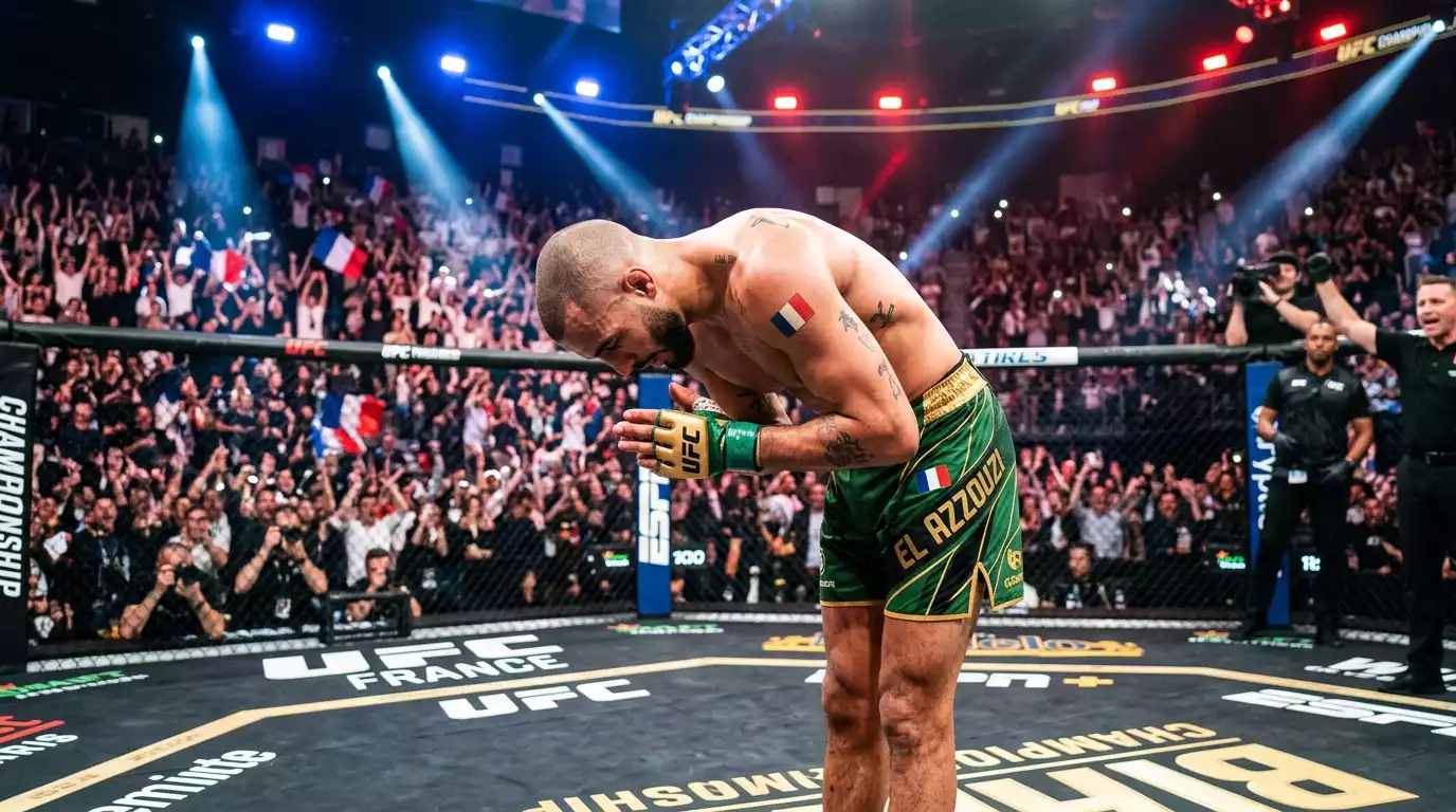 Combattant français de MMA saluant le public lors d'un événement UFC en France